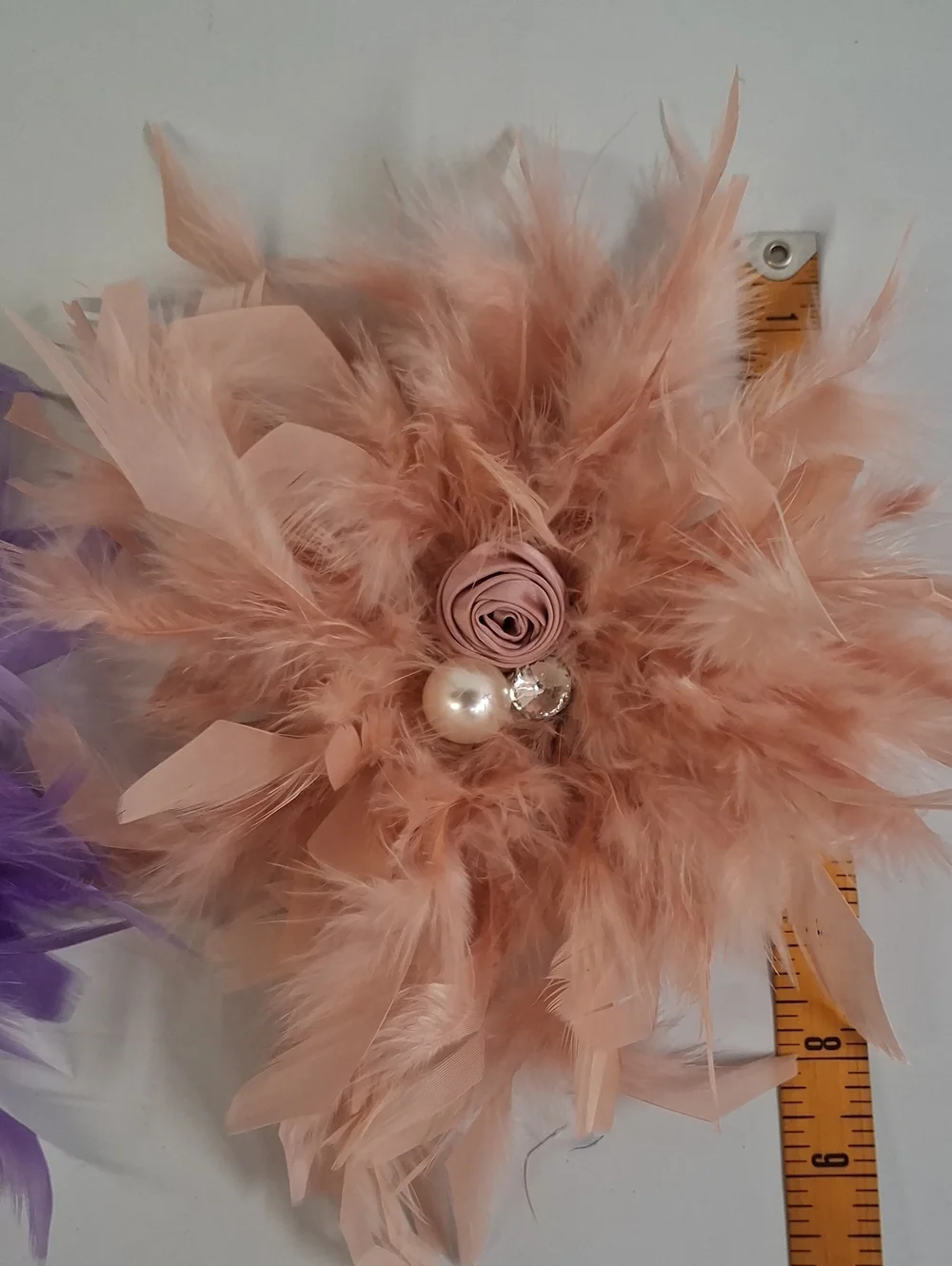 2 Feather Flower Brooch/Hair Clip - Purple and Blush